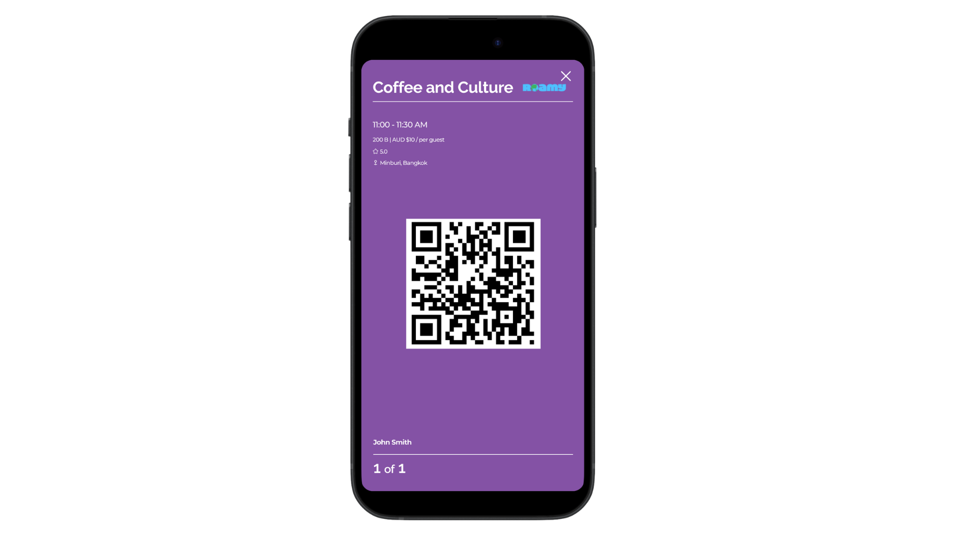 Roamy QR Ticket screen
